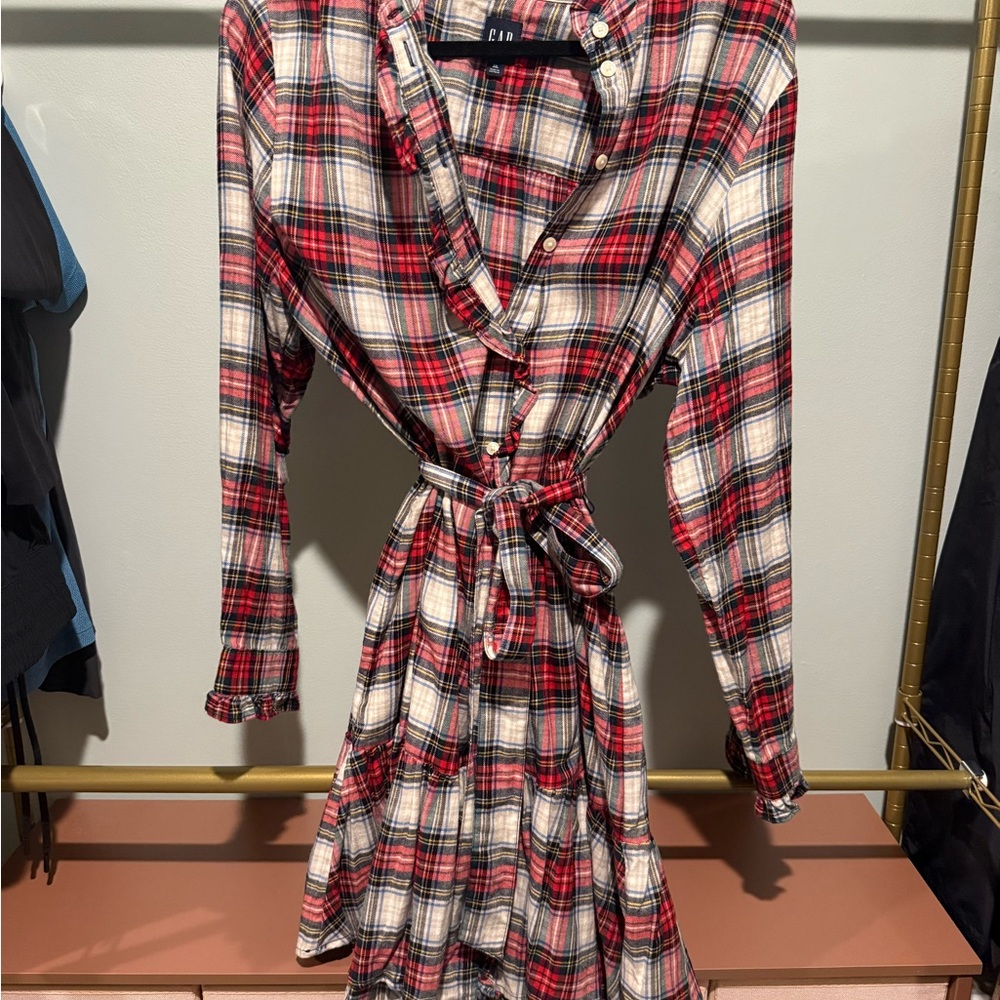 GAP Red Plaid Long Sleeve Dress